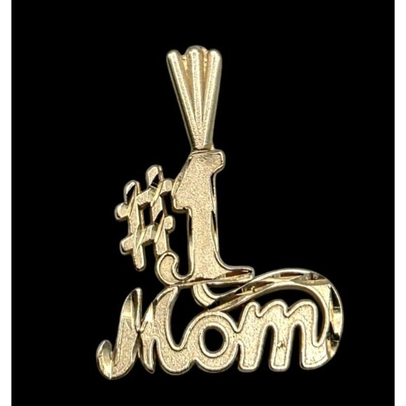 14K Yellow Gold #1 MOM Pendant Charm 585 Signed Mark Anthony 1.1g Textured Gift - Picture 1 of 11